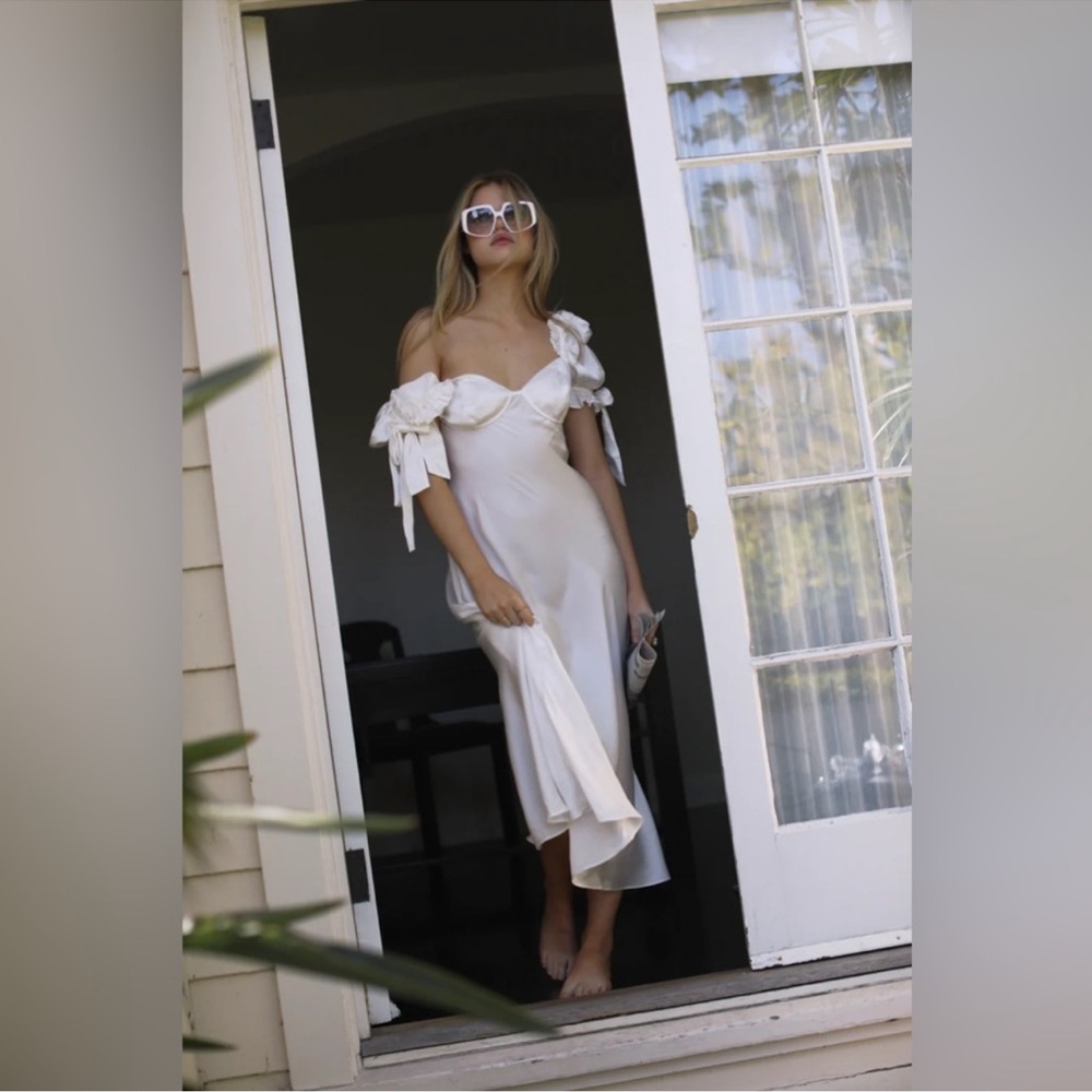 Selkie Cream Off-Shoulder Midi Dress